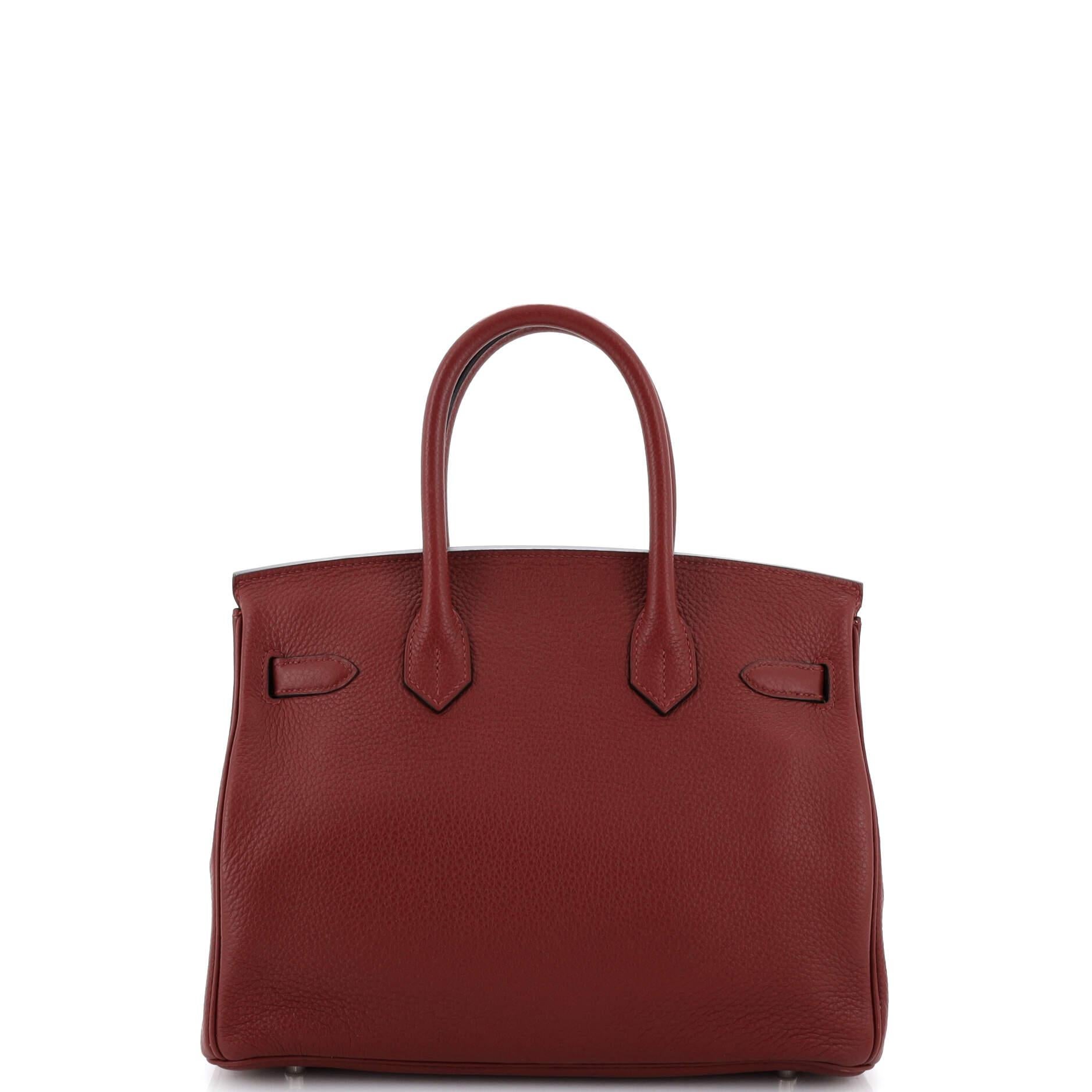 Women's Hermes Birkin Handbag Rouge H Clemence with Palladium Hardware 30