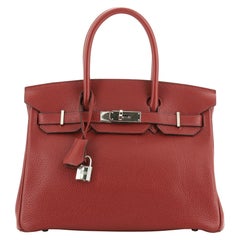 Hermes Birkin Handbag Rouge H Clemence With Palladium Hardware 30 