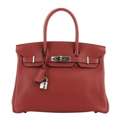 Hermes Birkin Handbag Rouge H Clemence with Palladium Hardware 30