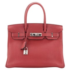 Hermes Birkin Handbag Rouge H Clemence with Palladium Hardware 30