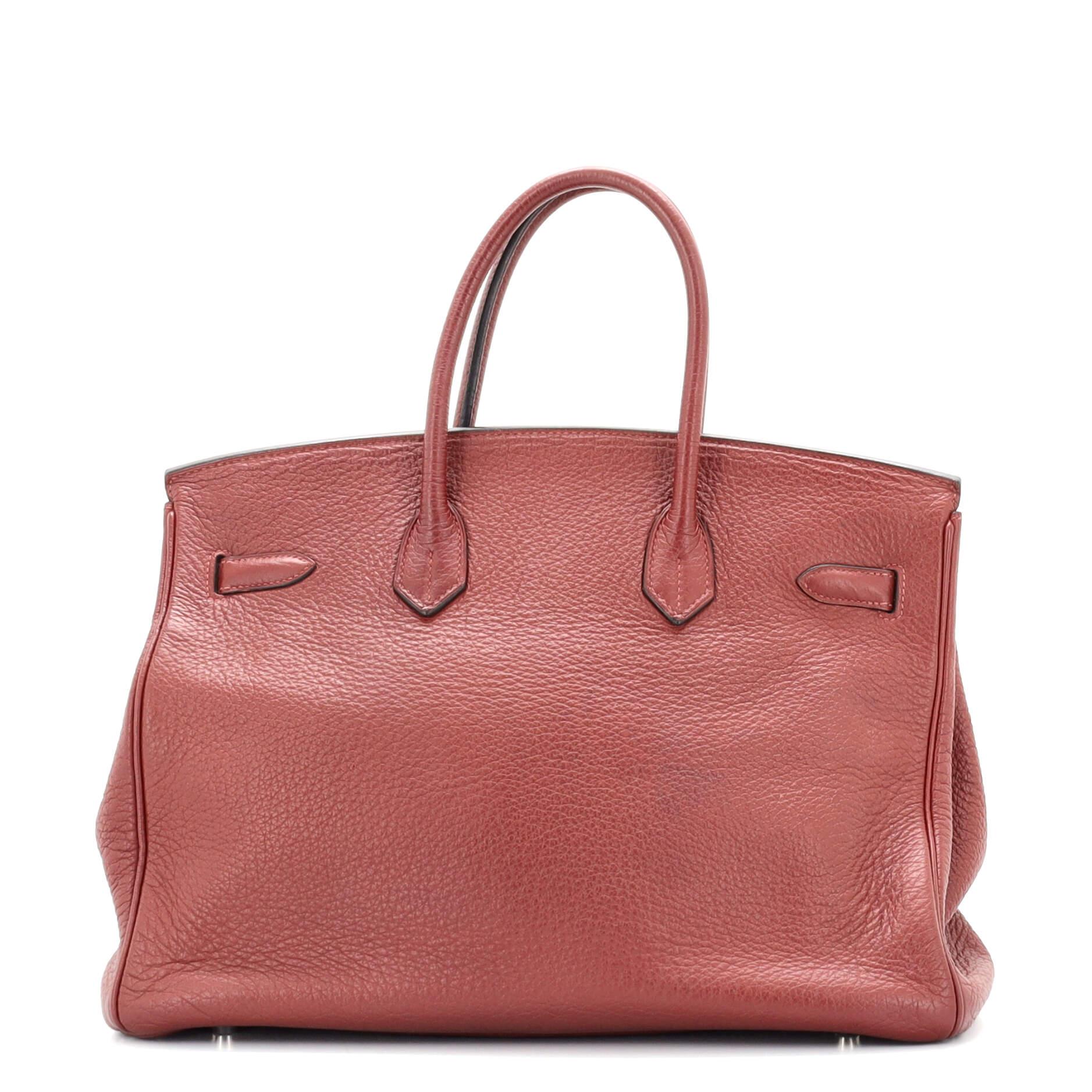 Pink Hermes Birkin Handbag Rouge H Clemence with Palladium Hardware 35