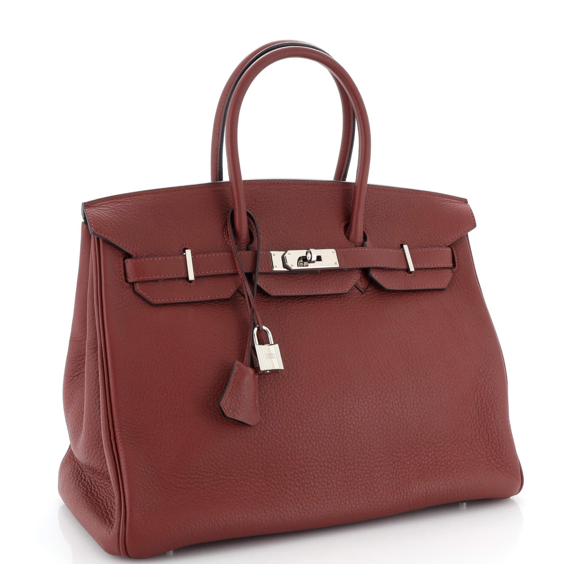 Hermes Birkin Handbag Rouge H Clemence with Palladium Hardware 35 In Good Condition In NY, NY