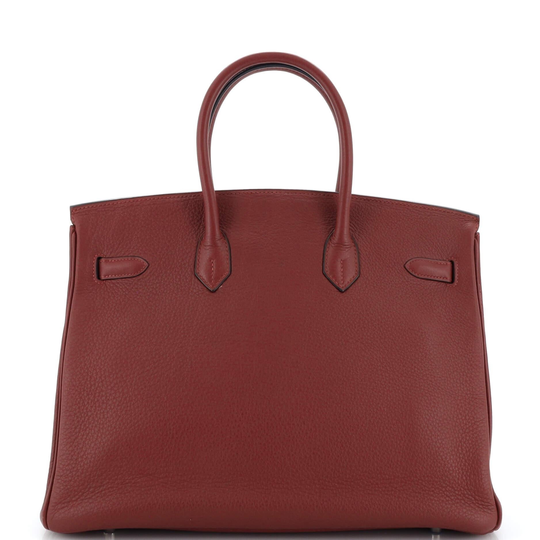 Women's or Men's Hermes Birkin Handbag Rouge H Clemence with Palladium Hardware 35
