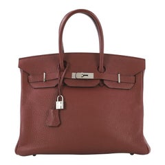 Hermes Birkin Handbag Rouge H Clemence with Palladium Hardware 35