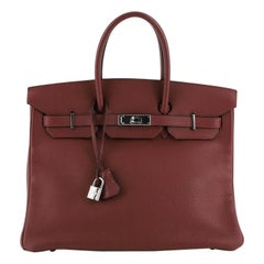 Hermes Birkin Handbag Rouge H Clemence With Palladium Hardware 35 