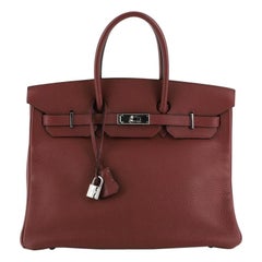 Hermes Birkin Handbag Rouge H Clemence With Palladium Hardware 35