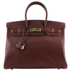 Hermes Birkin Handbag Rouge H Courchevel with Gold Hardware 35