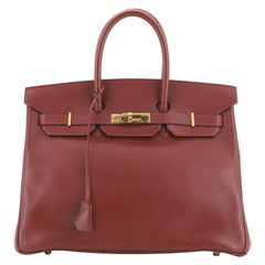 Hermes Birkin Handbag Rouge H Courchevel with Gold Hardware 35