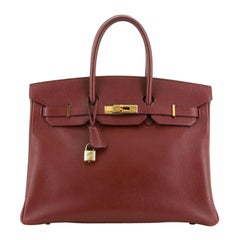 Hermes Birkin Handbag Rouge H Courchevel With Gold Hardware 35 