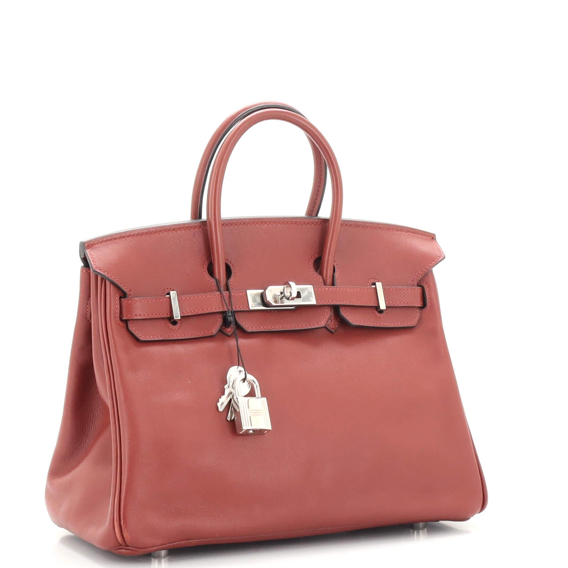 Hermes Birkin Handbag Rouge H Swift with Palladium Hardware 25 In Good Condition In NY, NY