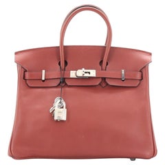 Hermes Birkin Handbag Rouge H Swift with Palladium Hardware 25