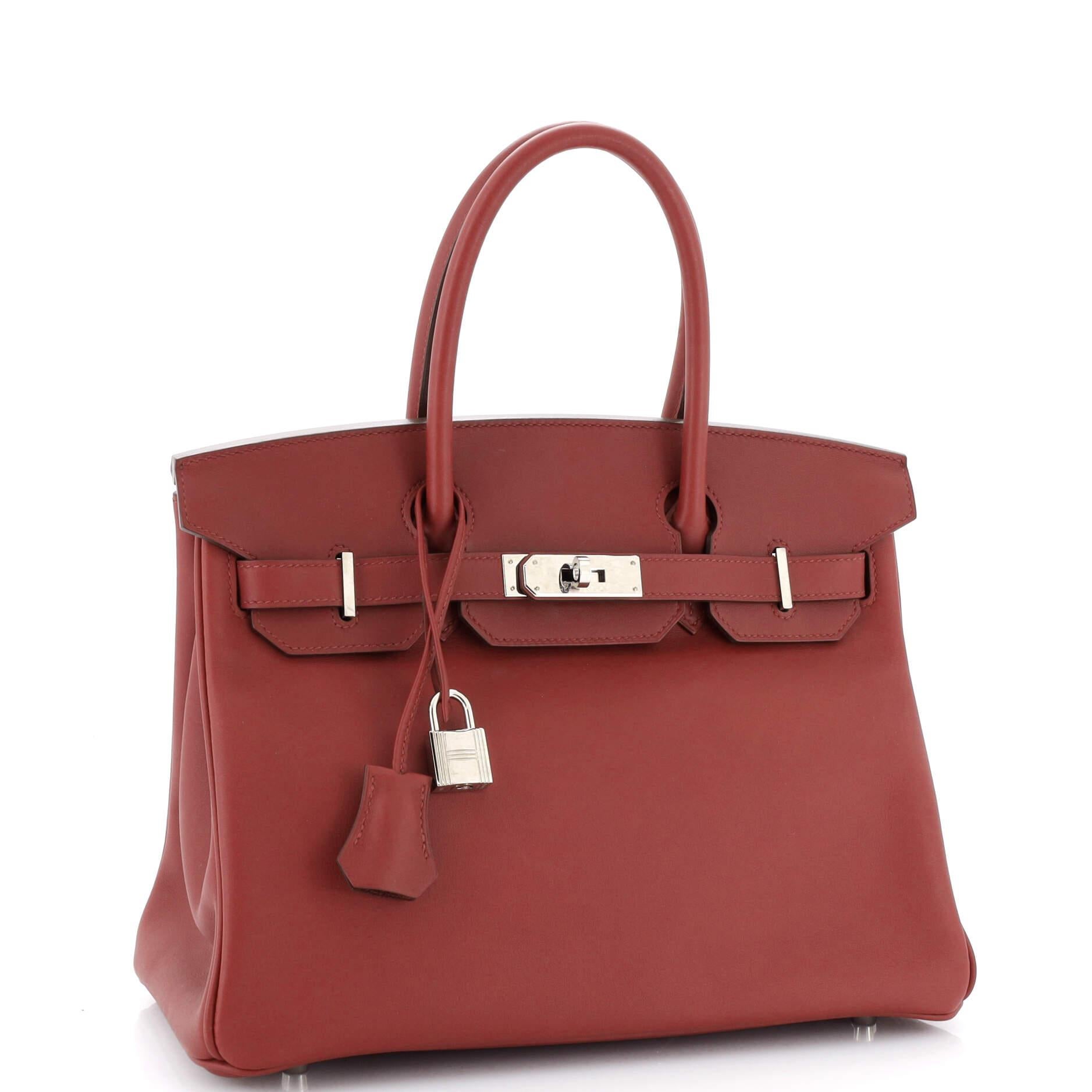 Women's Hermes Birkin Handbag Rouge H Swift with Palladium Hardware 30