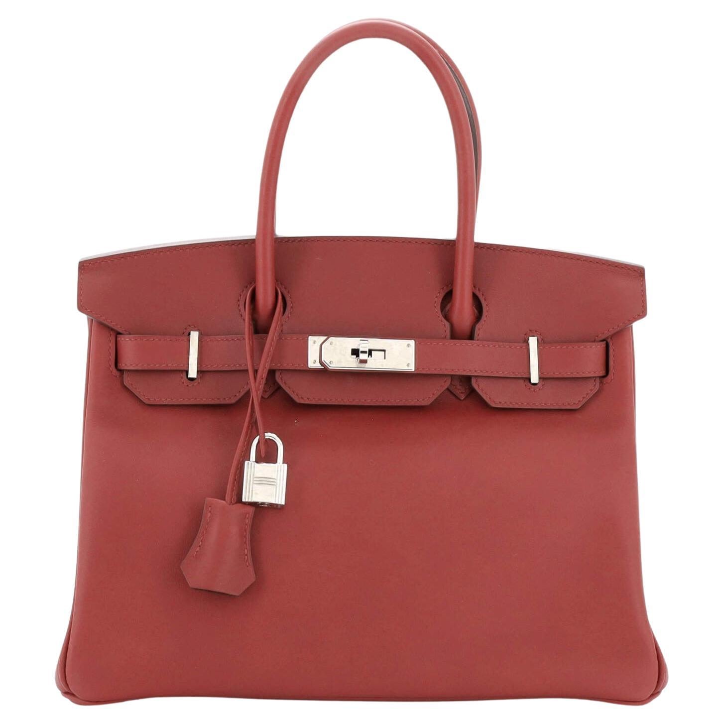 Hermes Birkin Handbag Rouge H Swift with Palladium Hardware 30