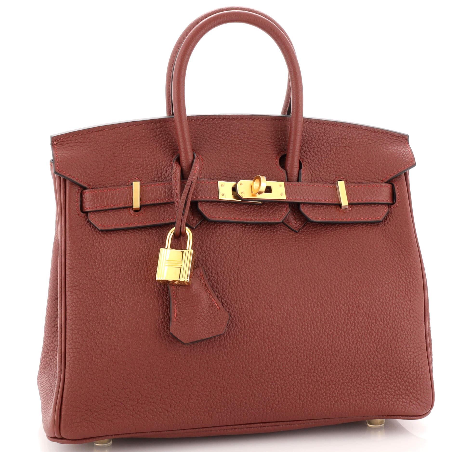 Hermes Birkin Handbag Rouge H Togo with Gold Hardware 25 In Good Condition In NY, NY