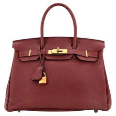 Hermes Birkin Handbag Rouge H Togo with Gold Hardware 30