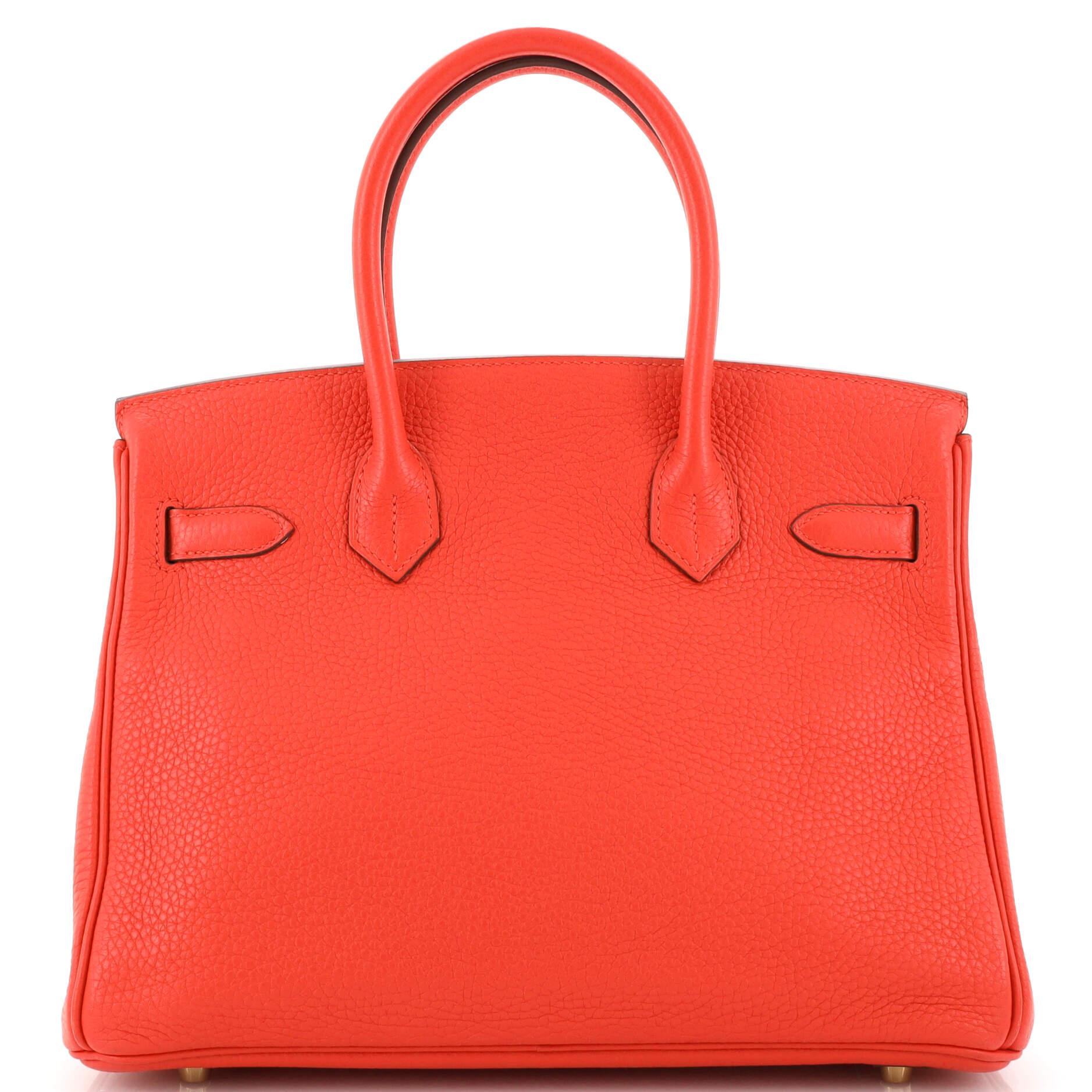 Hermes Birkin Handbag Rouge Pivoine Clemence with Gold Hardware 30 In Good Condition In NY, NY