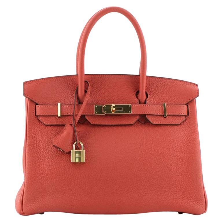 Hermes Birkin Handbag Rouge Pivoine Clemence with Gold Hardware 30