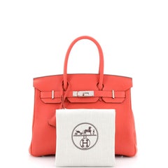 Hermes Birkin Handbag Rouge Pivoine Clemence with Palladium Hardware 30