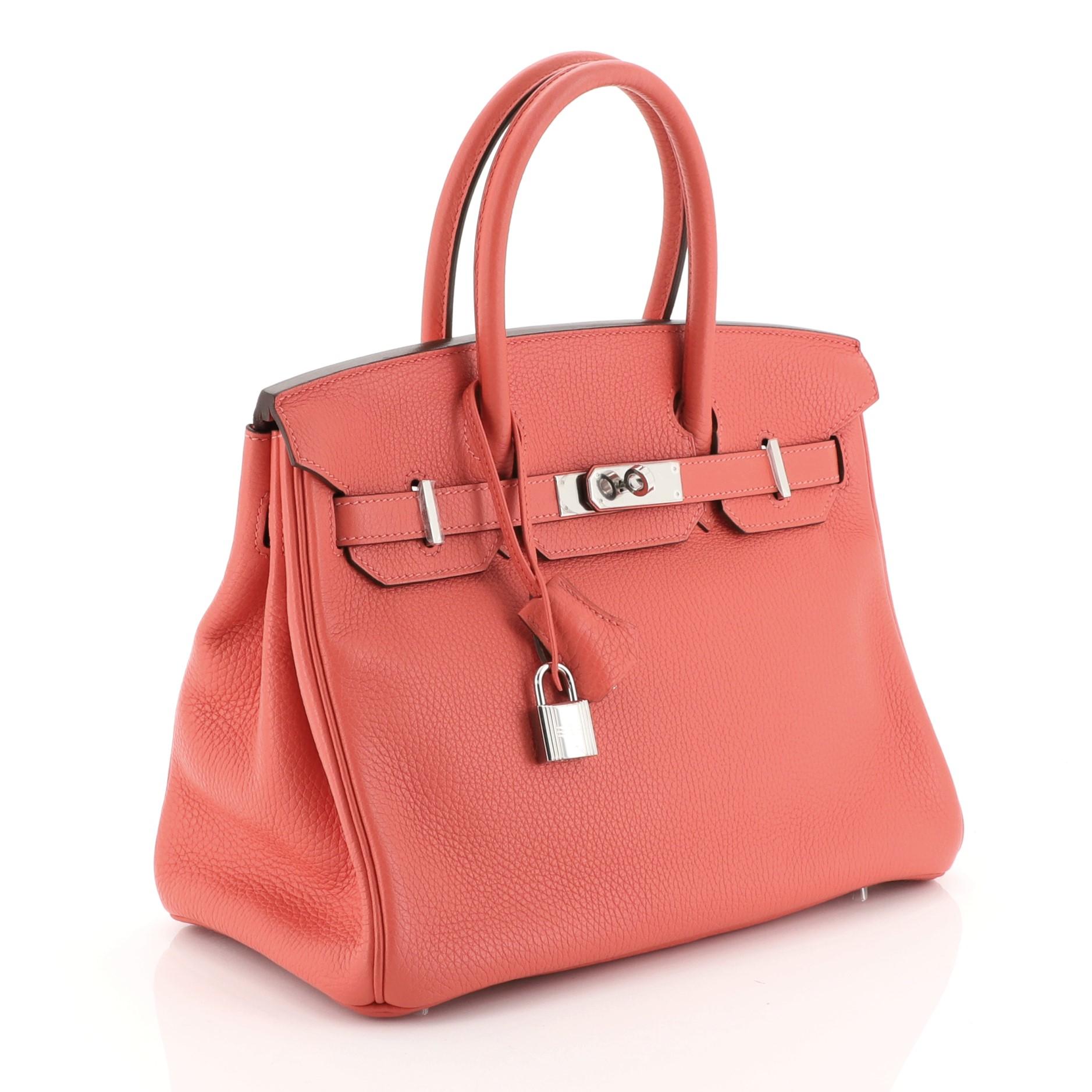 Orange Hermes Birkin Handbag Rouge Pivoine Clemence with Palladium Hardware 30