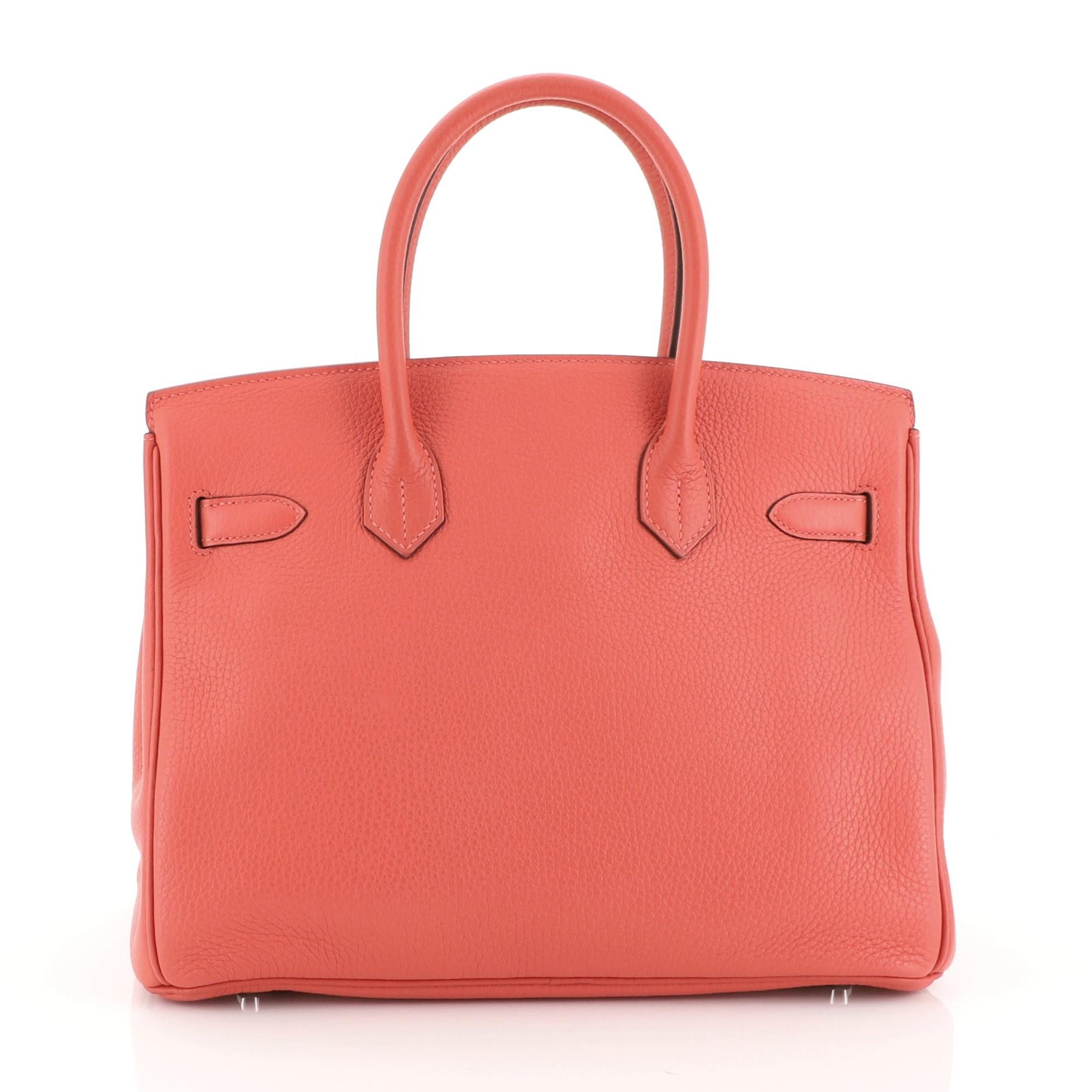 Hermes Birkin Handbag Rouge Pivoine Clemence with Palladium Hardware 30 In Good Condition In NY, NY