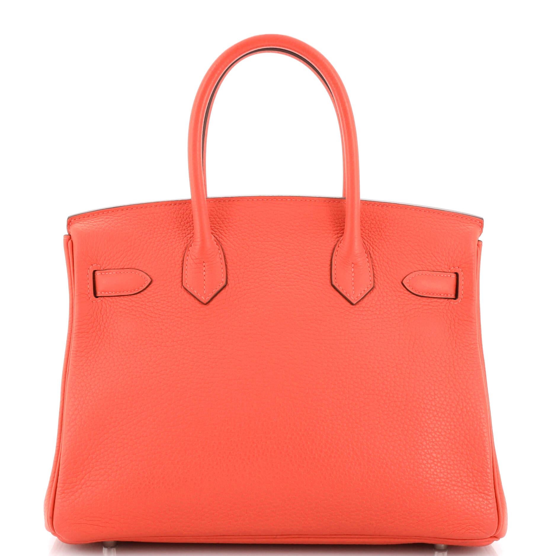 Women's Hermes Birkin Handbag Rouge Pivoine Clemence with Palladium Hardware 30