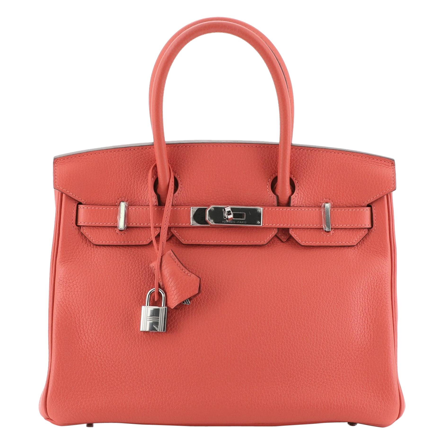 Hermes Birkin Handbag Rouge Pivoine Clemence with Palladium Hardware 30