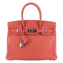 Hermes Birkin Handbag Rouge Pivoine Clemence with Palladium Hardware 30