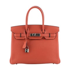 Hermes Birkin Handbag Rouge Pivoine Clemence With Palladium Hardware 30 