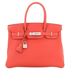 Hermès Birkin Handtasche Rouge Pivoine Clemence mit Palladiumbeschlägen 30