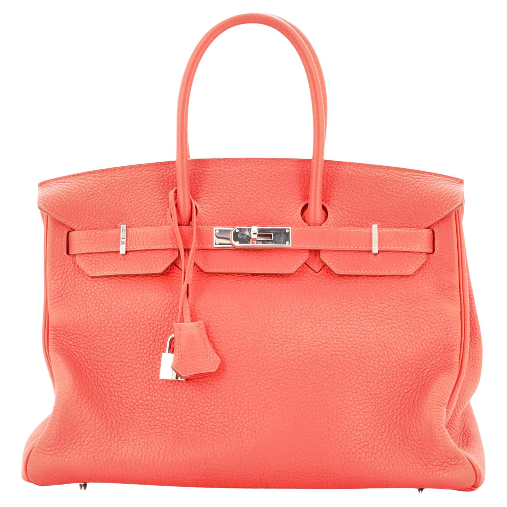 Hermes Birkin Handbag Rouge Pivoine Clemence with Palladium Hardware 35