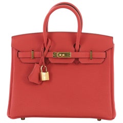 Hermes Birkin Handbag Rouge Pivoine Togo with Gold Hardware 25