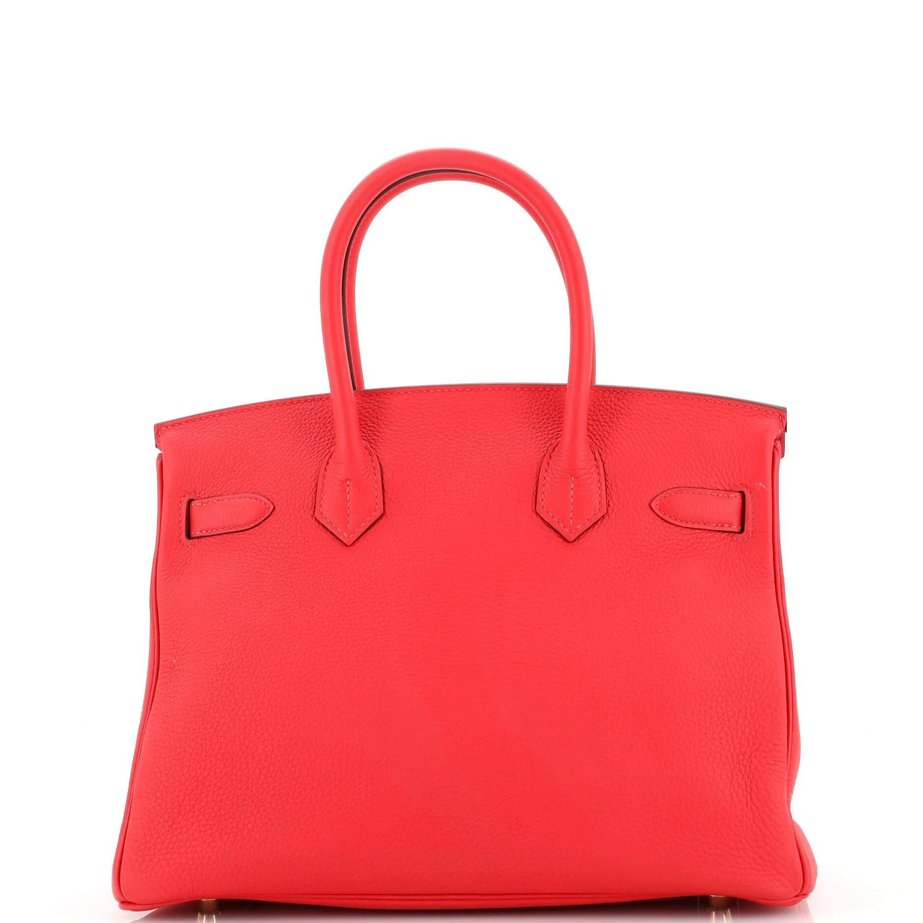 Women's Hermes Birkin Handbag Rouge Pivoine Togo with Gold Hardware 30