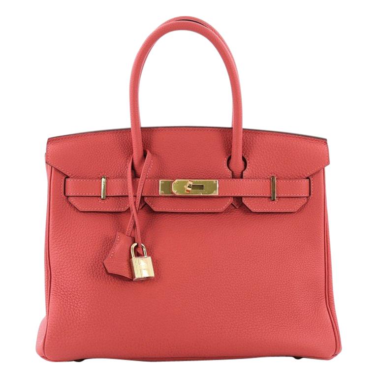 Hermes Birkin Handbag Rouge Pivoine Togo With Gold Hardware 30