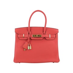 Hermes Birkin Handbag Rouge Pivoine Togo with Gold Hardware 30