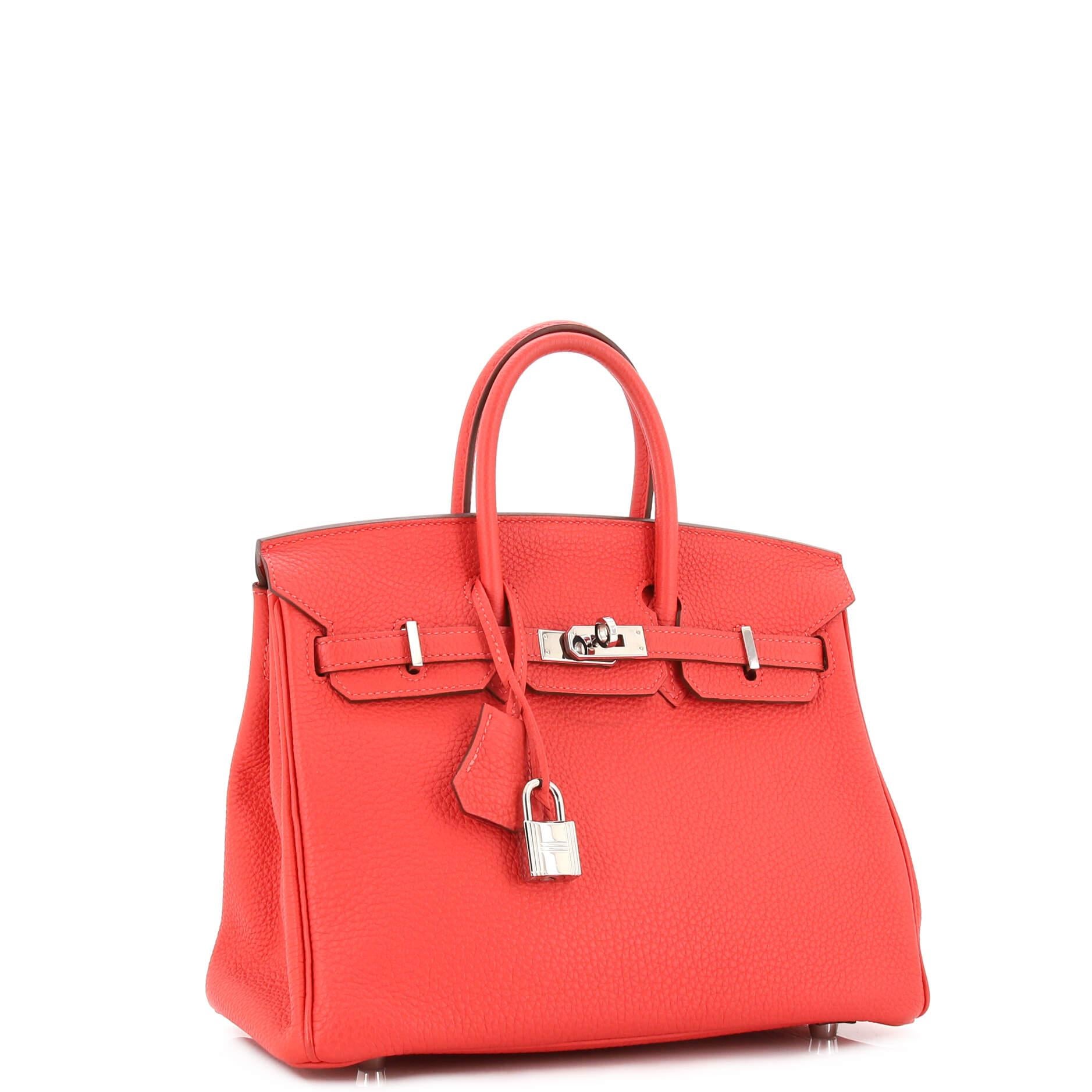 Hermes Birkin Handbag Rouge Pivoine Togo with Palladium Hardware 25 In Fair Condition In NY, NY