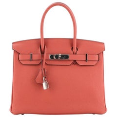 Hermes Birkin Handbag Rouge Pivoine Togo with Palladium Hardware 30