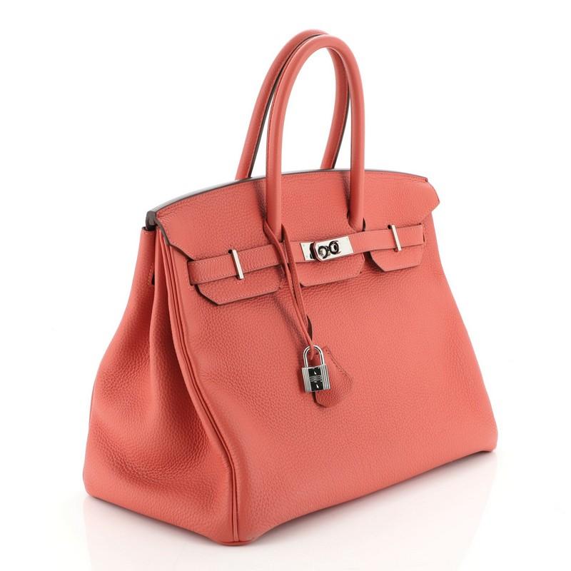 Orange Hermes Birkin Handbag Rouge Pivoine Togo with Palladium Hardware 35