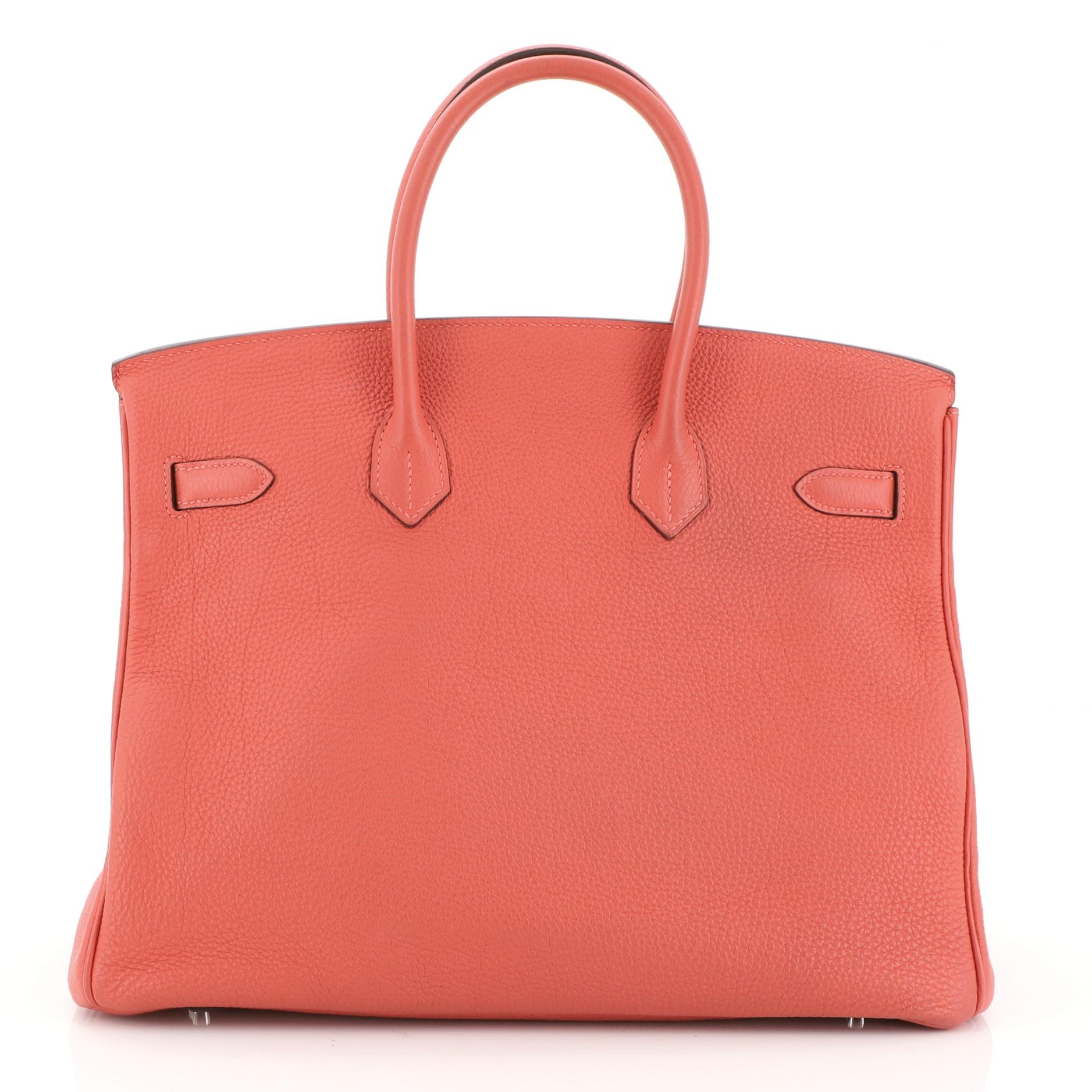 Hermes Birkin Handbag Rouge Pivoine Togo with Palladium Hardware 35 In Good Condition In NY, NY