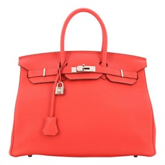 Hermes Birkin Handbag Rouge Pivoine Togo with Palladium Hardware 35