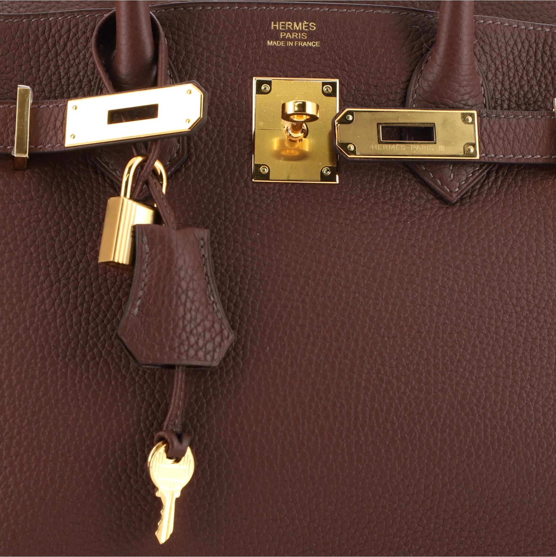 Brown Hermes Birkin Handbag Rouge Sellier Clemence with Gold Hardware 30