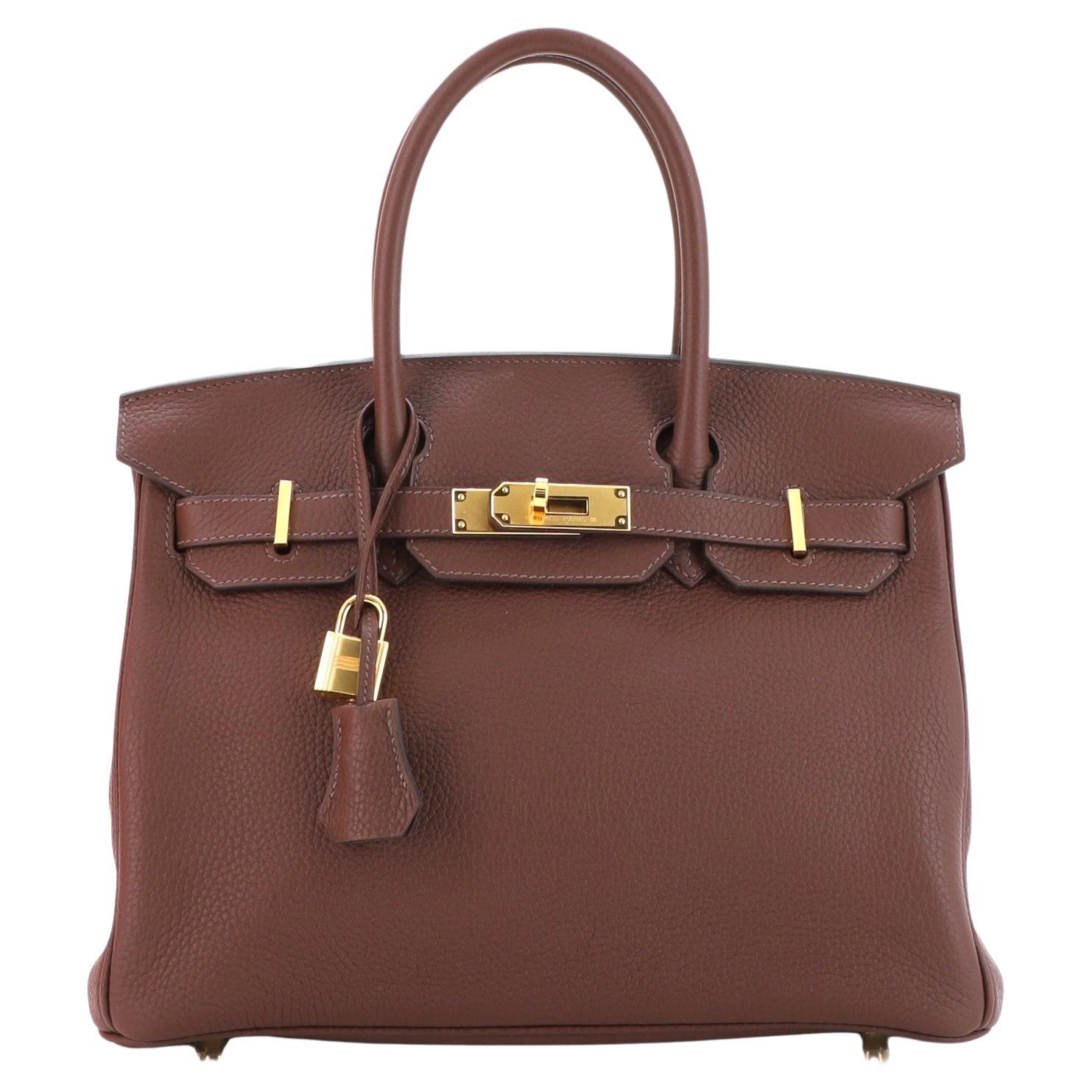 Hermes Birkin Handbag Rouge Sellier Clemence with Gold Hardware 30