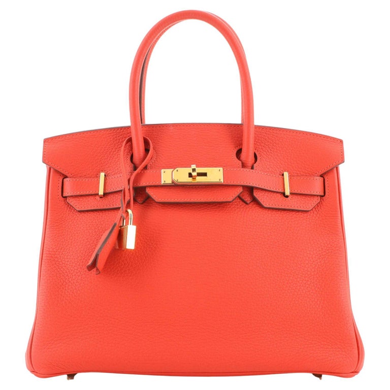 Hermes Birkin Handbag Rouge Tomate Clemence with Gold Hardware 30 For ...