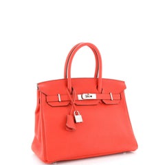 Hermes Birkin Handbag Rouge Tomate Clemence with Palladium Hardware 30