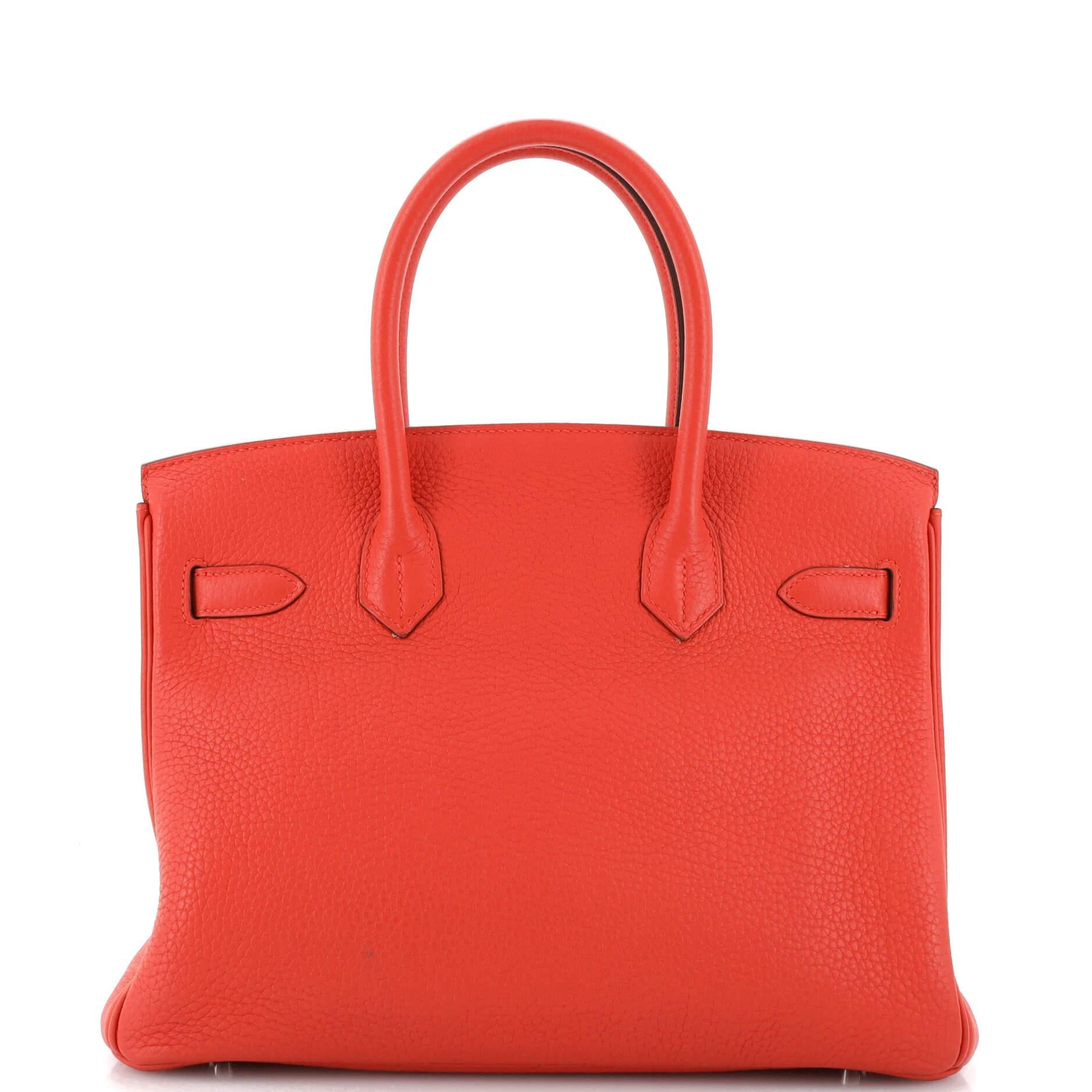 Hermes Birkin Handbag Rouge Tomate Clemence with Palladium Hardware 30 In Good Condition In NY, NY