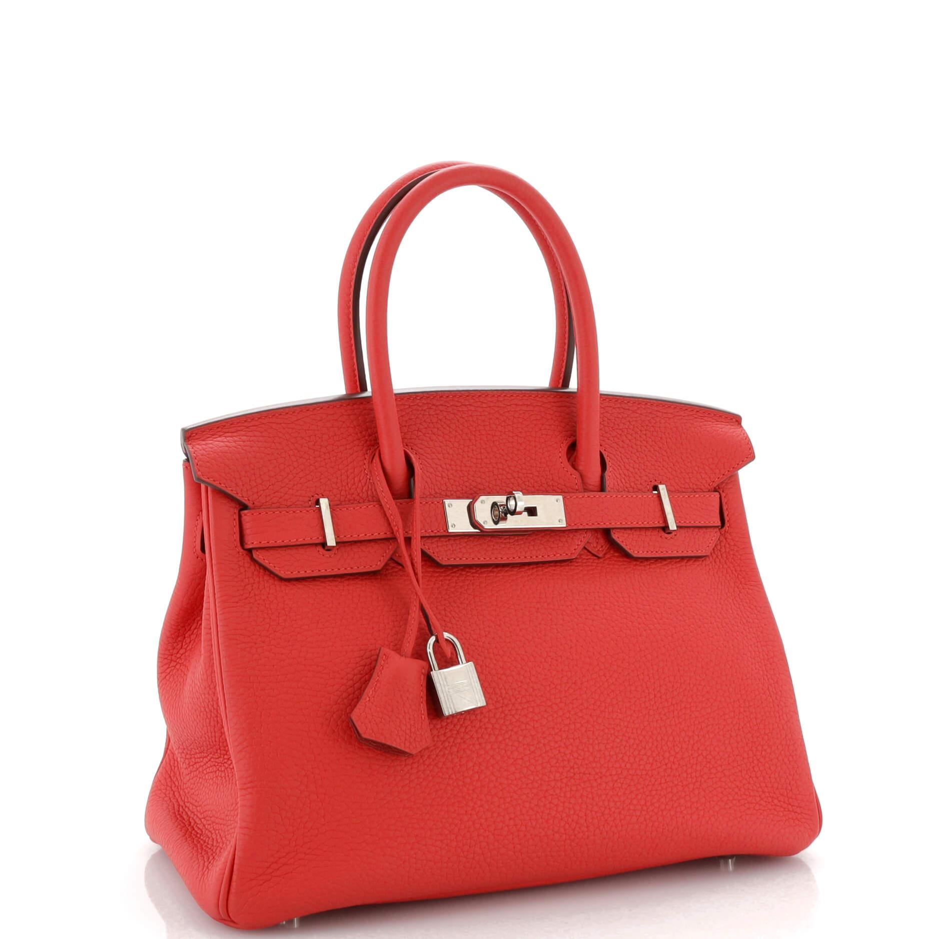 Hermes Birkin Handbag Rouge Tomate Clemence with Palladium Hardware 30 In Good Condition For Sale In NY, NY