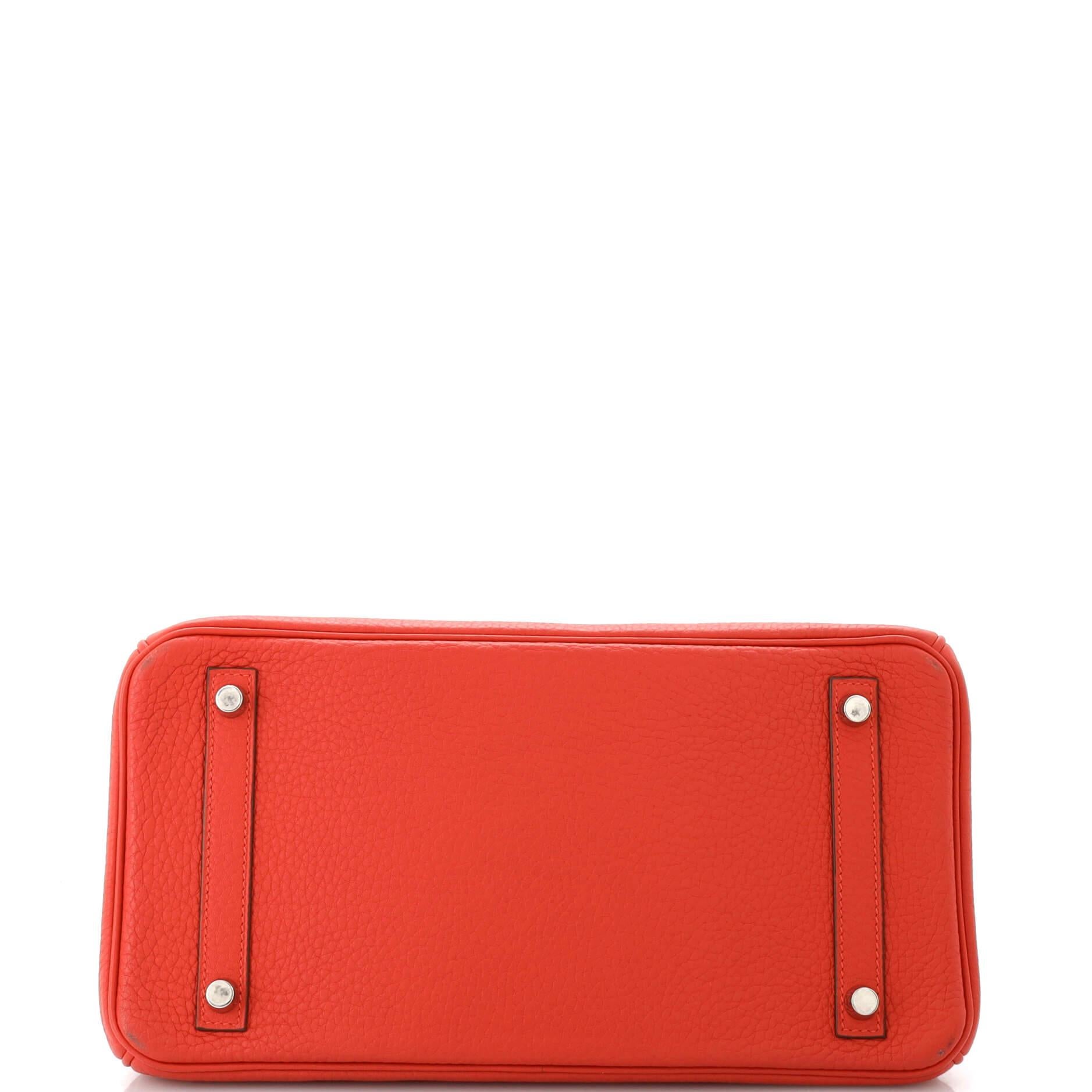 Women's Hermes Birkin Handbag Rouge Tomate Clemence with Palladium Hardware 30