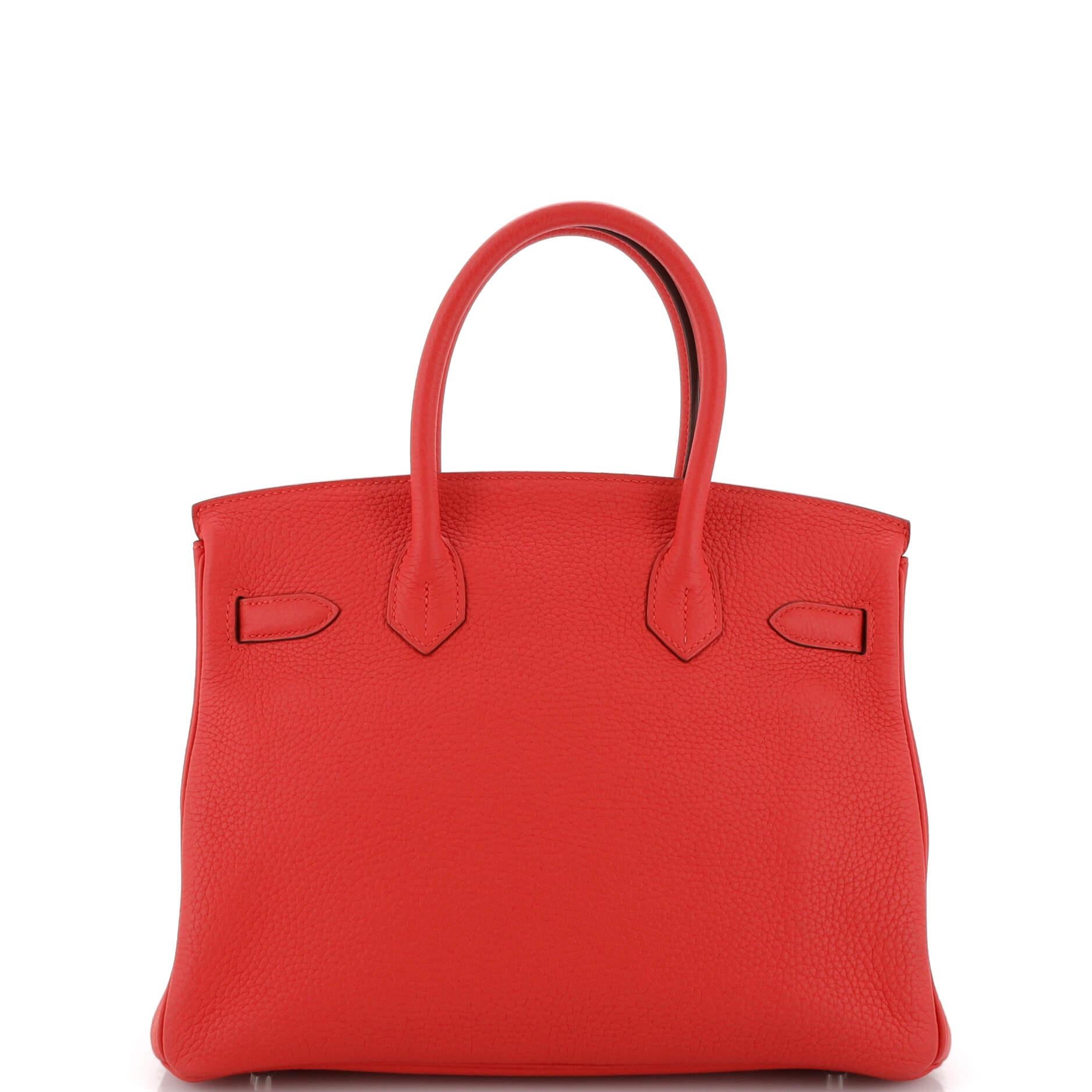 Women's or Men's Hermes Birkin Handbag Rouge Tomate Clemence with Palladium Hardware 30 For Sale