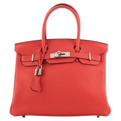 Hermes Birkin Handbag Rouge Tomate Clemence with Palladium Hardware 30