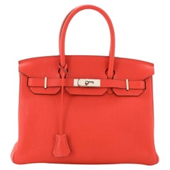 Hermes Birkin Handbag Rouge Tomate Clemence with Palladium Hardware 30