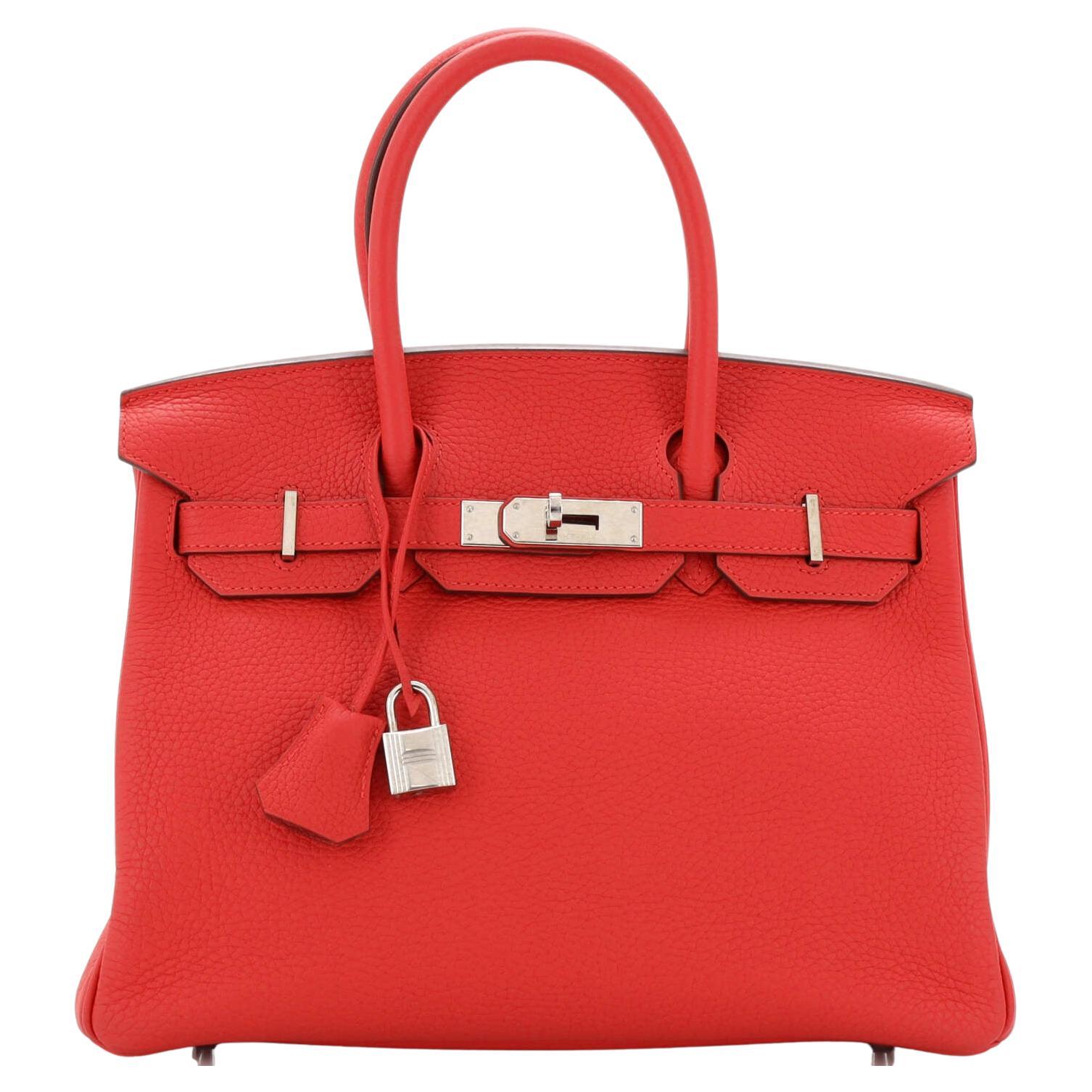 Hermes Birkin Handbag Rouge Tomate Clemence with Palladium Hardware 30 For Sale